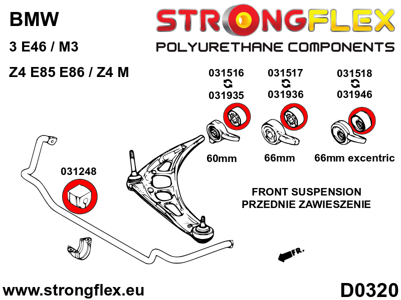 031936A: Front lower arm bush 66mm excentric - custom wishbone SPORT