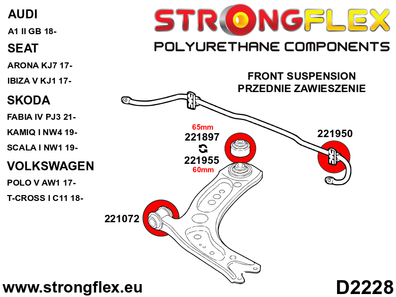 221955A: Front lower arm - rear bush 60mm SPORT