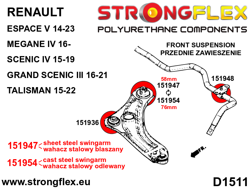 151947B: Front lower arm - rear bush 58mm