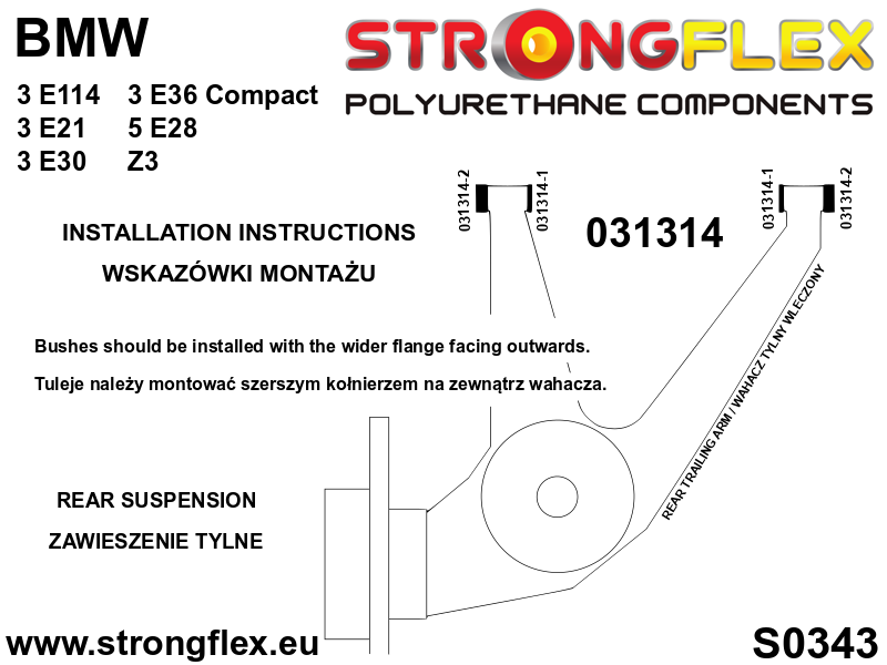 036124A: Rear suspension bush kit SPORT