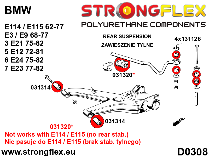 036125A: Rear suspension bush kit SPORT