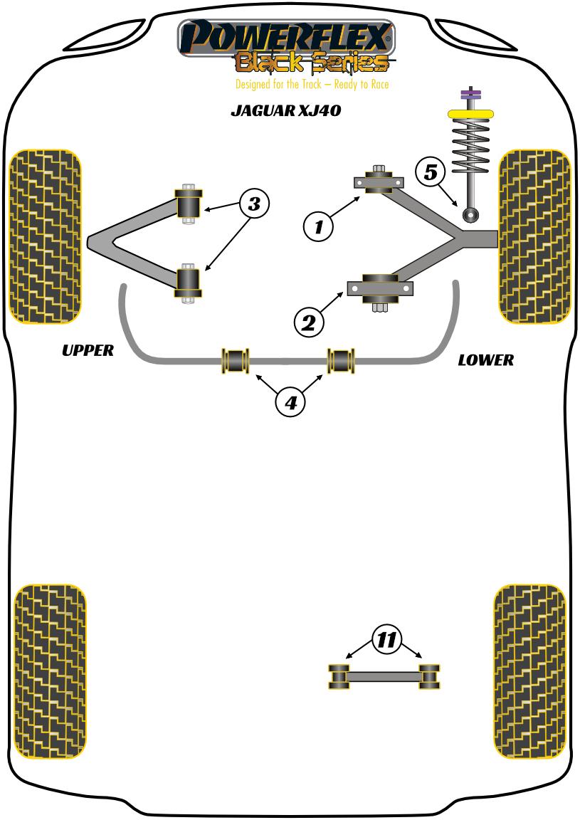 Strutbus achterdiff XJ40, XJ6, XJ6R - X300 & X306, black