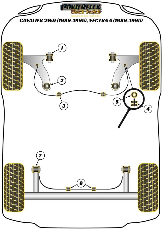 Achterste stabilisatorstangbus (binnenkant) 15 mm Cavalier 2WD, straat